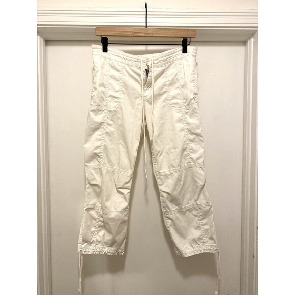 Vintage Y2K Abercrombie & Fitch White low rise cargo capri pants Drawstring Sz 4